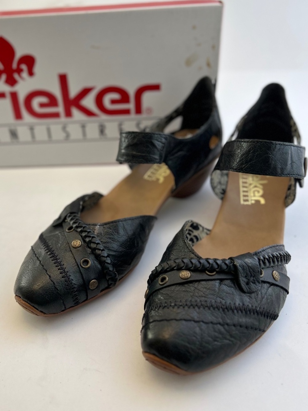 Rieker Antistress Black Leather Mary Jane Trotteur Shoes - NIB